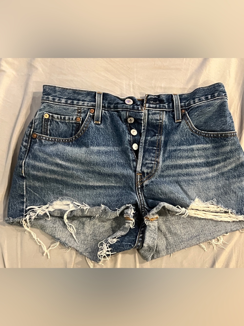 Levi's Distressed Button-Front Denim Shorts - Blue